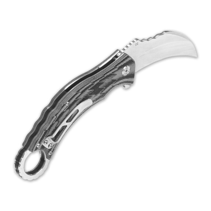 Couteau QSP Eagle Karambit Black/Gray Manche G-10 Lame Acier D2 IKBS Linerlock Clip QS120E - Livraison Gratuite