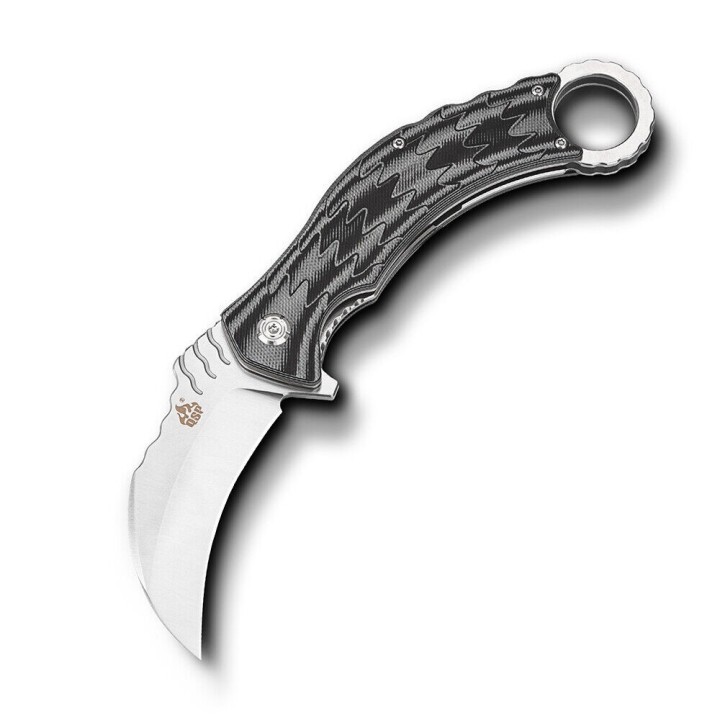 Couteau QSP Eagle Karambit Black/Gray Manche G-10 Lame Acier D2 IKBS Linerlock Clip QS120E - Livraison Gratuite