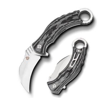 Couteau QSP Eagle Karambit Black/Gray Manche G-10 Lame Acier D2 IKBS Linerlock Clip QS120E - Livraison Gratuite