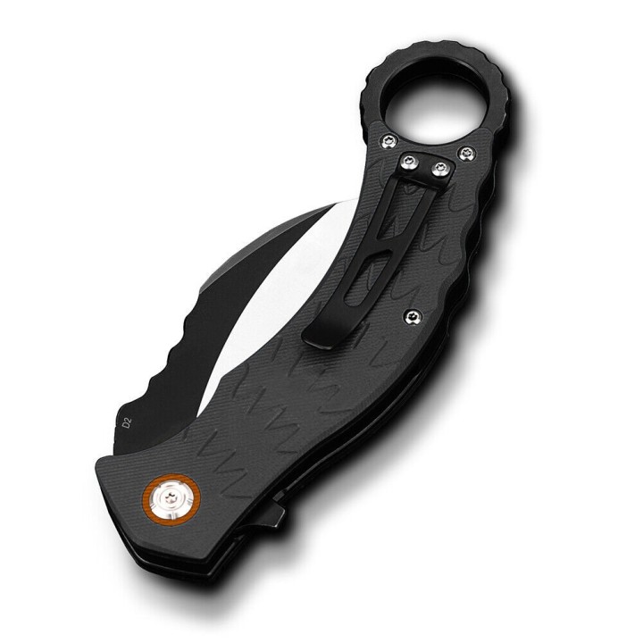 Couteau QSP Eagle Karambit Black Manche G-10 Lame Acier D2 IKBS Linerlock Clip QS120B - Livraison Gratuite