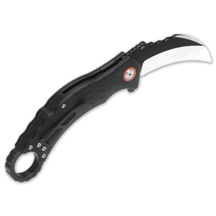 Couteau QSP Eagle Karambit Black Manche G-10 Lame Acier D2 IKBS Linerlock Clip QS120B - Livraison Gratuite