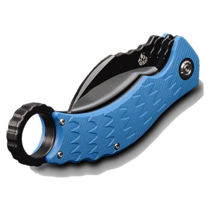 Couteau QSP Eagle Karambit Blue Manche G-10 Lame Acier D2 IKBS Linerlock Clip QS120D - Livraison Gratuite