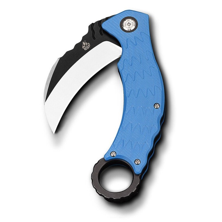 Couteau QSP Eagle Karambit Blue Manche G-10 Lame Acier D2 IKBS Linerlock Clip QS120D - Livraison Gratuite