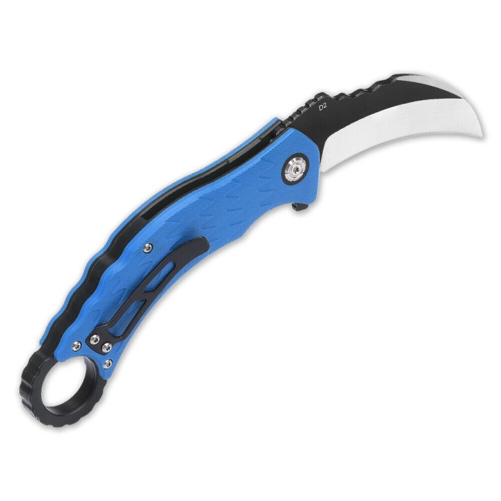 Couteau QSP Eagle Karambit Blue Manche G-10 Lame Acier D2 IKBS Linerlock Clip QS120D - Livraison Gratuite