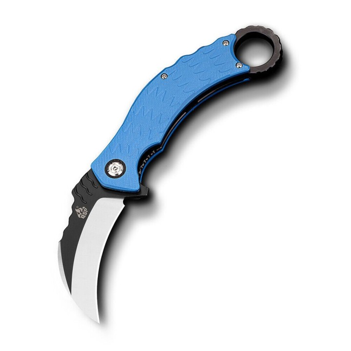 Couteau QSP Eagle Karambit Blue Manche G-10 Lame Acier D2 IKBS Linerlock Clip QS120D - Livraison Gratuite