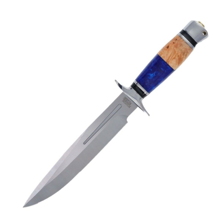 Couteau Bowie Rough Ryder Resine/Wood Lame Acier 440 Manche Résine & Bois Etui Nylon RR2240 - Livraison Gratuite