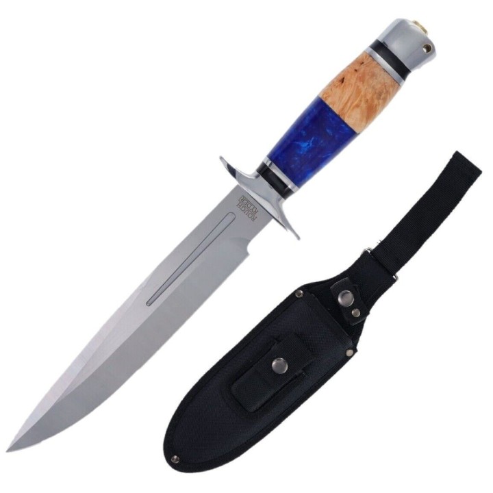 Couteau Bowie Rough Ryder Resine/Wood Lame Acier 440 Manche Résine & Bois Etui Nylon RR2240 - Livraison Gratuite