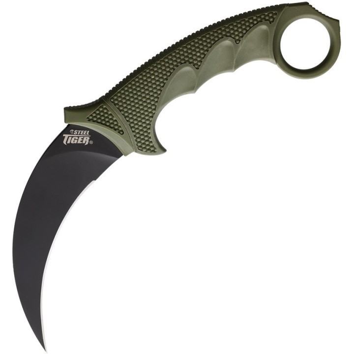 Couteau Cold Steel Tiger Karambit OD Green Lame Acier AUS-8 Black Manche Griv-Ex Etui Secure-Ex CS49KSTODBK - Livraison Gratuite