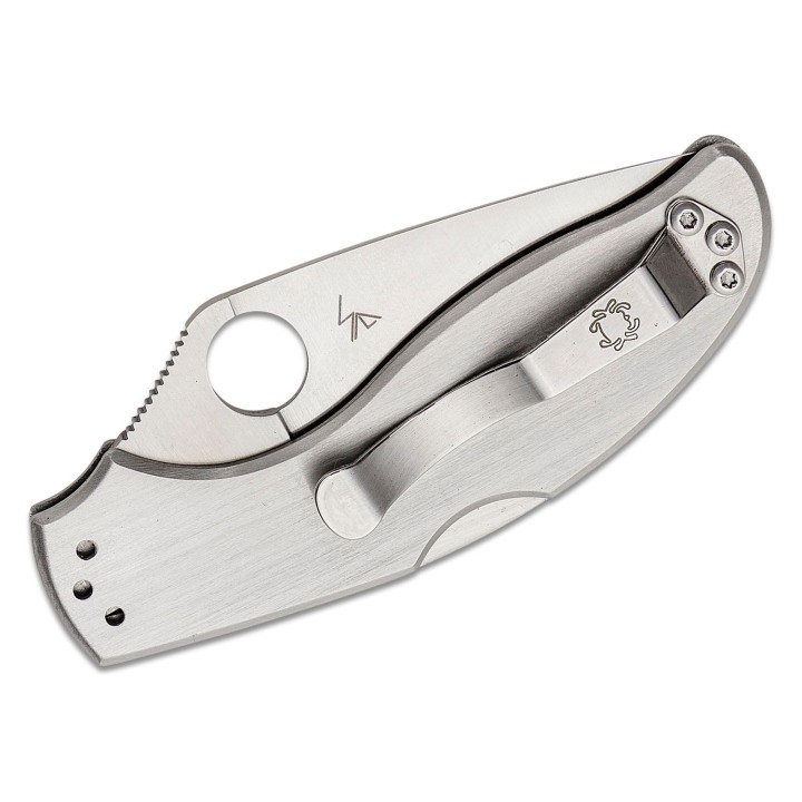 Couteau Spyderco UpTern Combo Lame Acier 8Cr13MoV Manche Acier Lockback Clip SC261PS - Livraison Gratuite