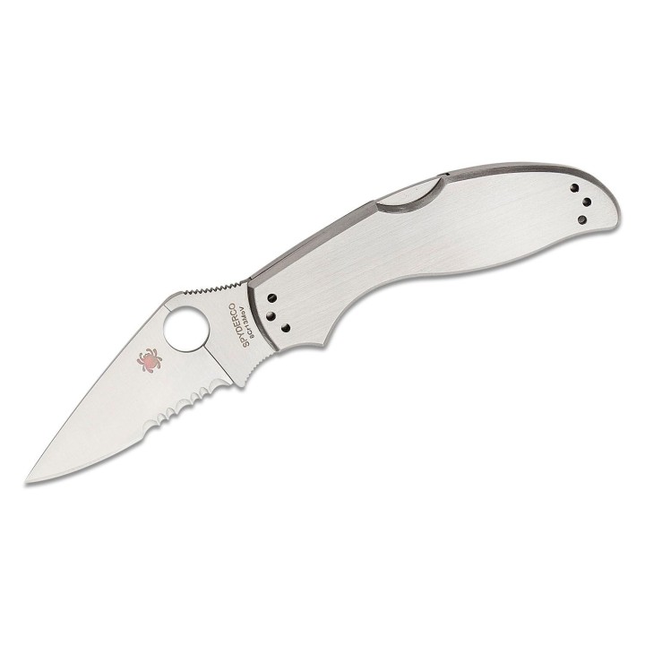Couteau Spyderco UpTern Combo Lame Acier 8Cr13MoV Manche Acier Lockback Clip SC261PS - Livraison Gratuite
