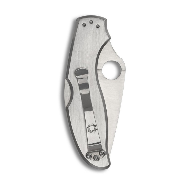 Couteau Spyderco UpTern Plain Lame Acier 8Cr13MoV Manche Acier Lockback Clip SC261P - Livraison Gratuite