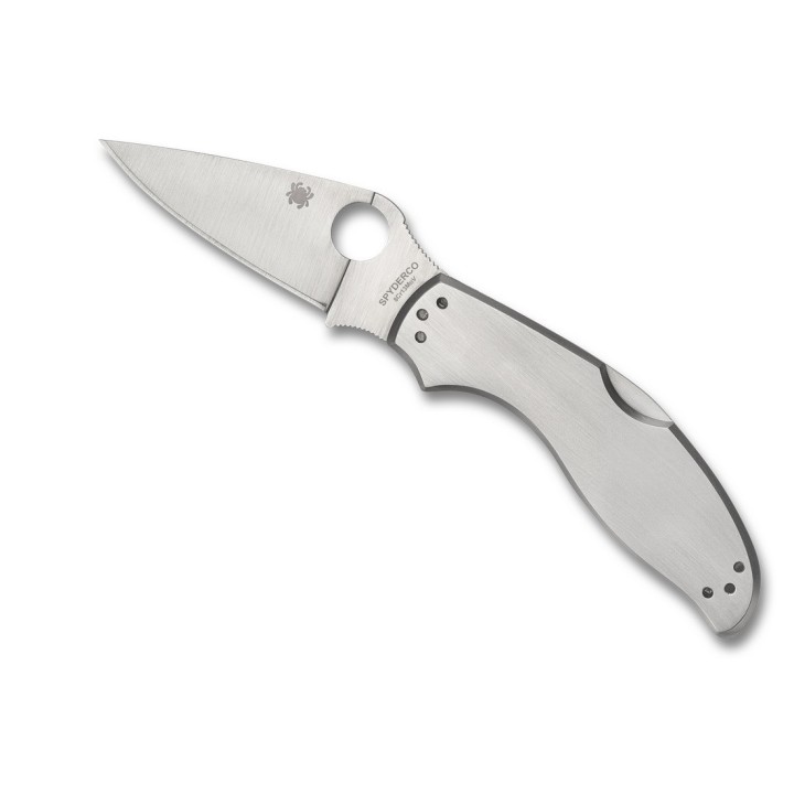 Couteau Spyderco UpTern Plain Lame Acier 8Cr13MoV Manche Acier Lockback Clip SC261P - Livraison Gratuite