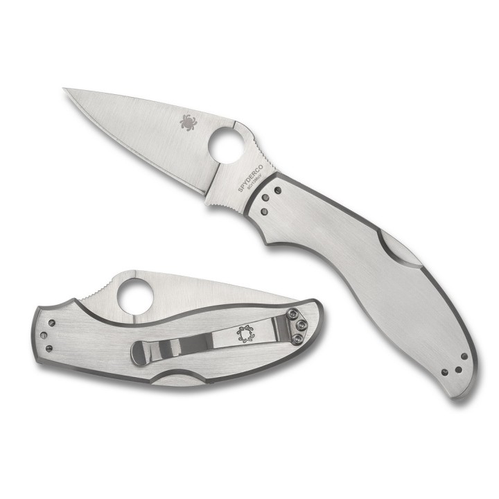 Couteau Spyderco UpTern Plain Lame Acier 8Cr13MoV Manche Acier Lockback Clip SC261P - Livraison Gratuite