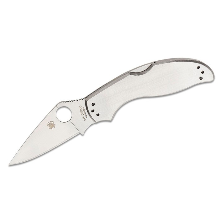 Couteau Spyderco UpTern Plain Lame Acier 8Cr13MoV Manche Acier Lockback Clip SC261P - Livraison Gratuite
