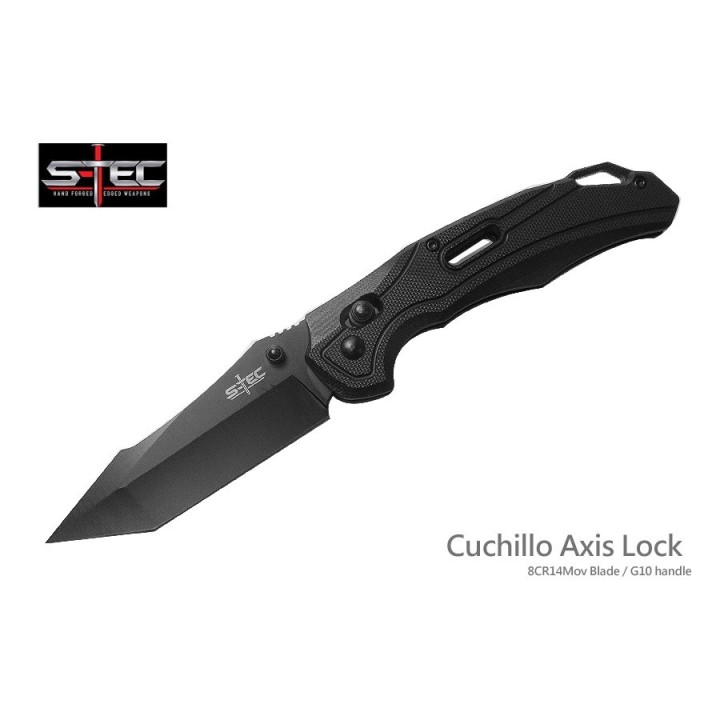 Couteau Tactical S-TEC Rapid Lock Black Manche G10 Lame Tanto Acier 8Cr14MoV Clip STTS034 - Livraison Gratuite