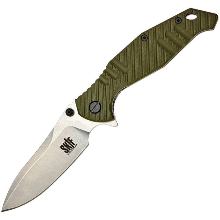 Couteau SKIF Knives Adventure Olive Manche G10 Lame Acier 9Cr18MoV IKBS Framelock Clip SKF424SEG - Livraison Gratuite