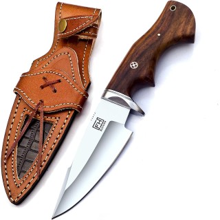 Couteau de Chasse FH Knives Lame Acier 3Cr13 Manche Noyer Etui Cuir FHKMLK002 - Livraison Gratuite