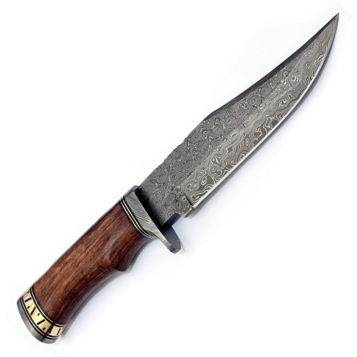 Couteau FH Knives Bowie Lame Acier Damas 256 Couches Manche Bois Etui Cuir FHKHZBW001 - Livraison Gratuite