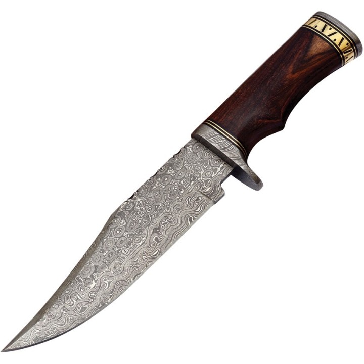 Couteau FH Knives Bowie Lame Acier Damas 256 Couches Manche Bois Etui Cuir FHKHZBW001 - Livraison Gratuite