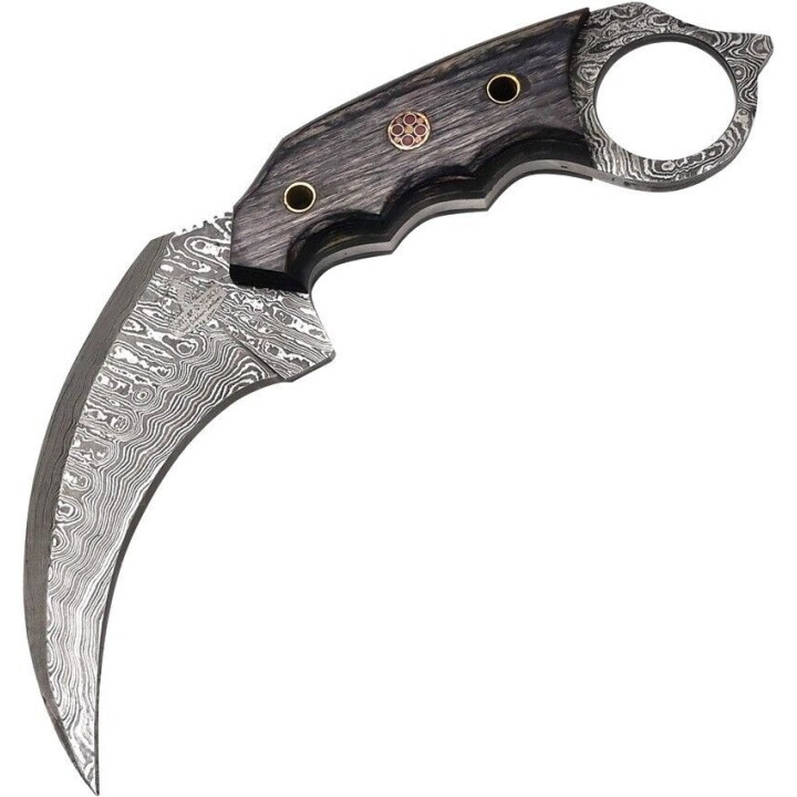 Couteau FH Knives Karambit Lame Acier Damas 256 Couches Manche Black Etui Cuir FHKKMBT002 - Livraison Gratuite
