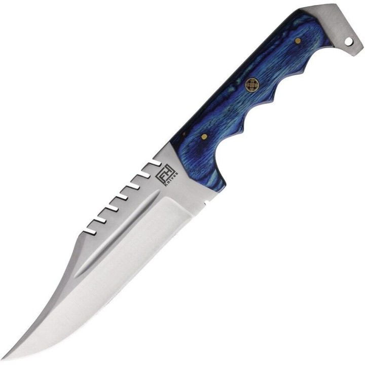 Couteau FH Knives Bowie Blue Lame Acier 3Cr13 Manche Bois Etui Cuir FHKCPBW002 - Livraison Gratuite