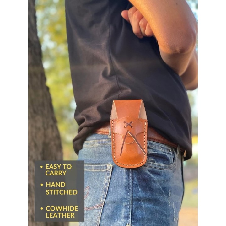 Couteau Damas FH Knives Blue Lame Damas 128 Couches Manche Bois Lockback Etui Cuir FHKBLU001 - Livraison Gratuite