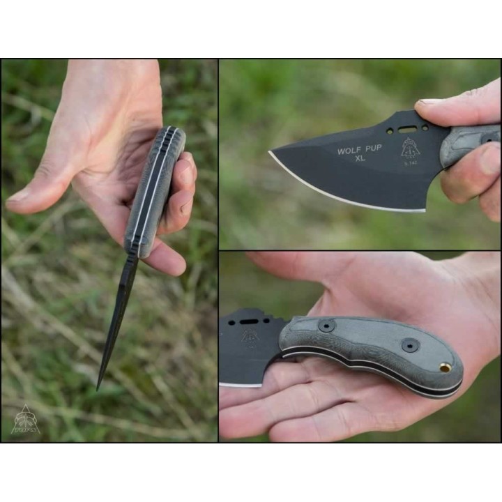 Couteau TOPS Wolf Pup XL Lame Acier Carbone 1095 Manche Micarta Etui Kydex Made In USA TPWP011 - Livraison Gratuite