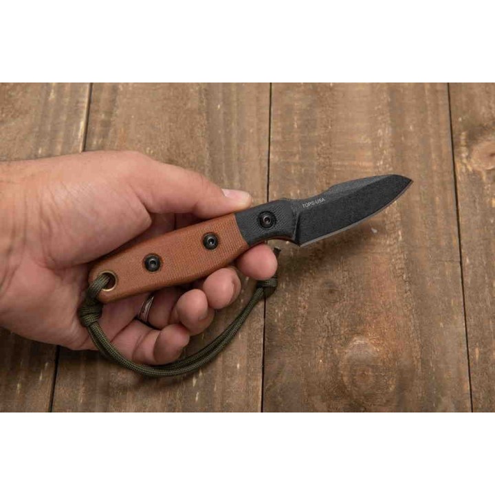 Couteau Tops Hornero Manche Tan/Black Lame Acier Carbone 1095 Etui Kydex Made In USA TPHORN01 - Livraison Gratuite