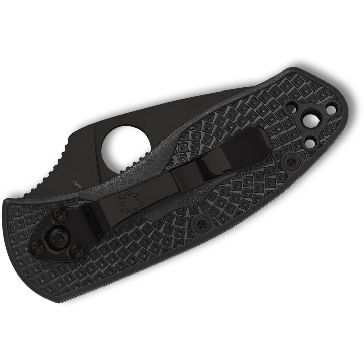 Couteau Spyderco Ambitious Black Lame Acier 8Cr13MoV Plain Manche FRN Linerlock Clip SC148PBBK - Livraison Gratuite