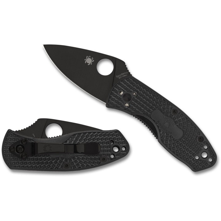 Couteau Spyderco Ambitious Black Lame Acier 8Cr13MoV Plain Manche FRN Linerlock Clip SC148PBBK - Livraison Gratuite