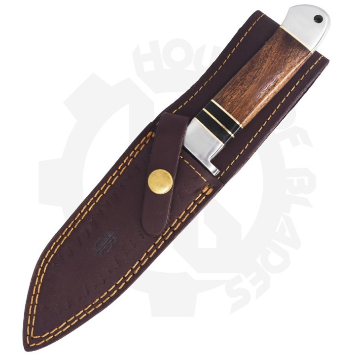 Couteau Damas BucknBear Tanto Fighter Lame 256 Couches Manche Bois Etui Cuir BNB48830 - Livraison Gratuite