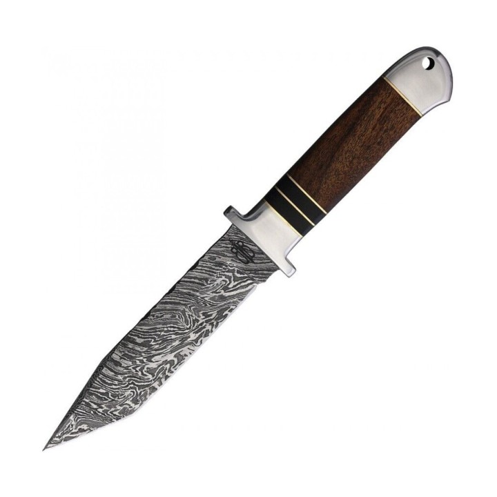 Couteau Damas BucknBear Tanto Fighter Lame 256 Couches Manche Bois Etui Cuir BNB48830 - Livraison Gratuite