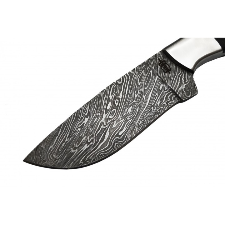 Couteau Damas 256 Couches Skinner BucknBear Manche Corne & Bois de Cerf Etui Cuir BNB15246 - Livraison Gratuite