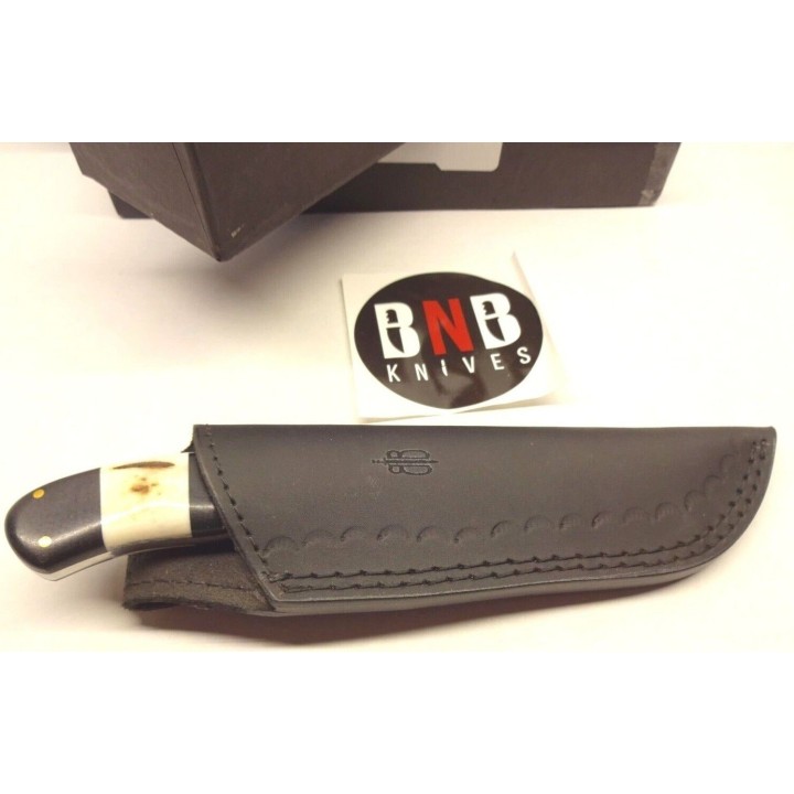 Couteau Damas 256 Couches Skinner BucknBear Manche Corne & Bois de Cerf Etui Cuir BNB15246 - Livraison Gratuite