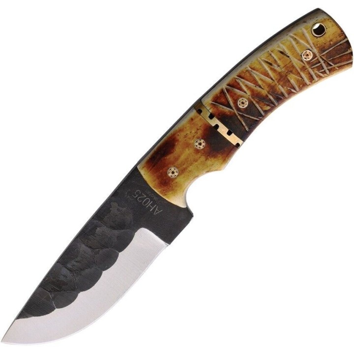 Couteau Skinner American Hunter Lame Acier Carbone 1055 Manche Os Etui Cuir AH025 - Livraison Gratuite