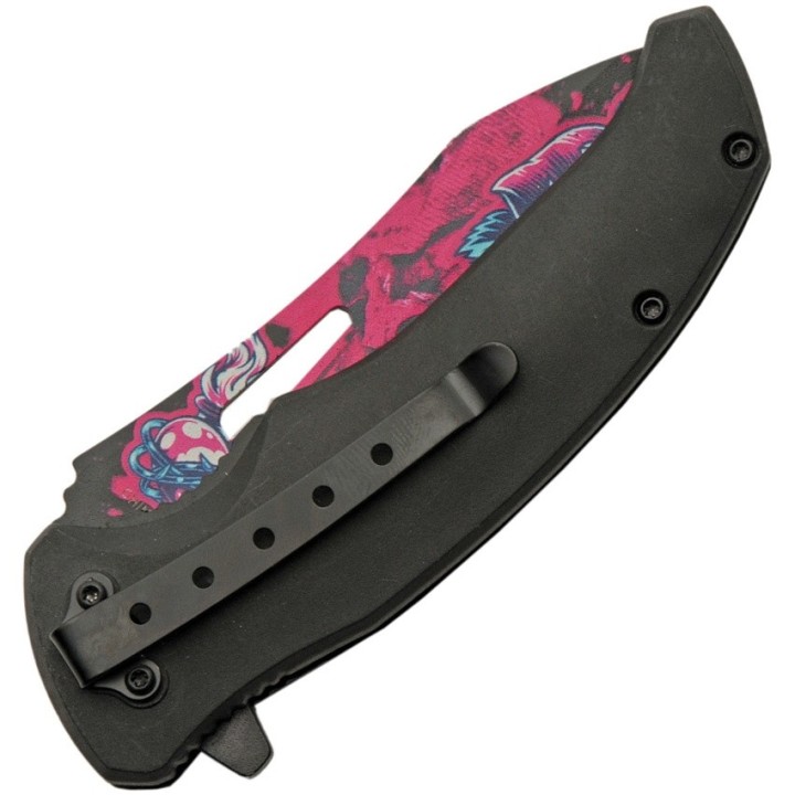 Lot de 2 Couteau Skull Linerlock A/O Fuchsia Abs Handle Stainless Blade Clip CN300577PK - Livraison Gratuite