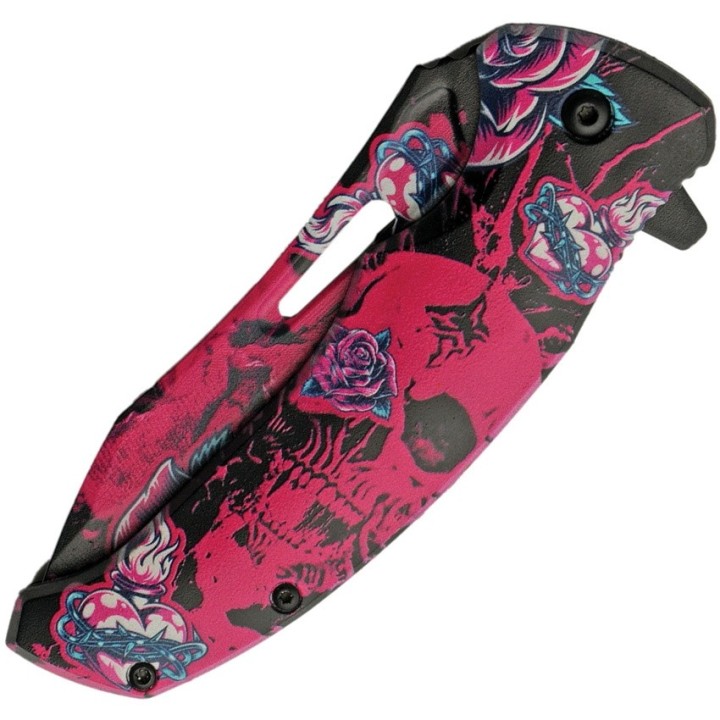 Lot de 2 Couteau Skull Linerlock A/O Fuchsia Abs Handle Stainless Blade Clip CN300577PK - Livraison Gratuite
