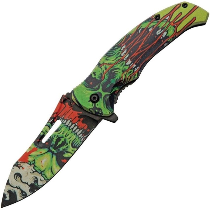 Lot de 2 Couteau Skull Linerlock A/O Radium Abs Handle Stainless Blade Clip CN300577GN - Livraison Gratuite