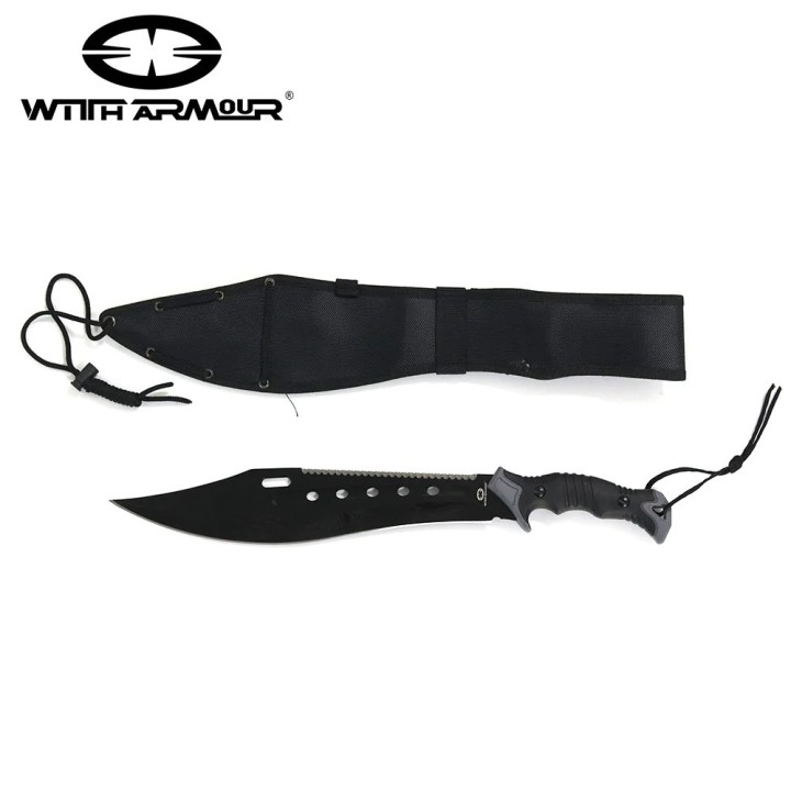 Couteau Bowie WithArmour Bombardier Machete Lame Acier 420 Manche Rubber Etui Nylon WAR074BK - Livraison Gratuite
