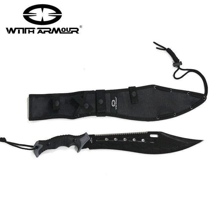 Couteau Bowie WithArmour Bombardier Machete Lame Acier 420 Manche Rubber Etui Nylon WAR074BK - Livraison Gratuite
