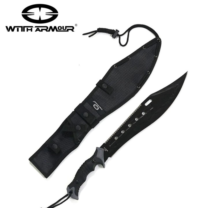Couteau Bowie WithArmour Bombardier Machete Lame Acier 420 Manche Rubber Etui Nylon WAR074BK - Livraison Gratuite