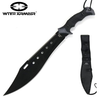Couteau Bowie WithArmour Bombardier Machete Lame Acier 420 Manche Rubber Etui Nylon WAR074BK - Livraison Gratuite