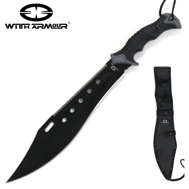 Couteau Bowie WithArmour Bombardier Machete Lame Acier 420 Manche Rubber Etui Nylon WAR074BK - Livraison Gratuite