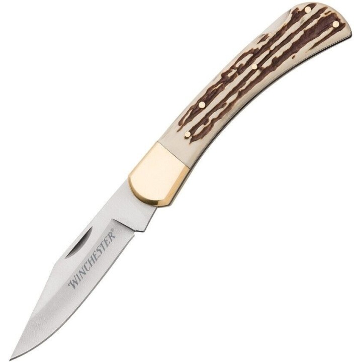 Couteau Winchester Large Lame Acier Inox Manche Abs/Stag Lockback Clip WN6220075W - Livraison Gratuite