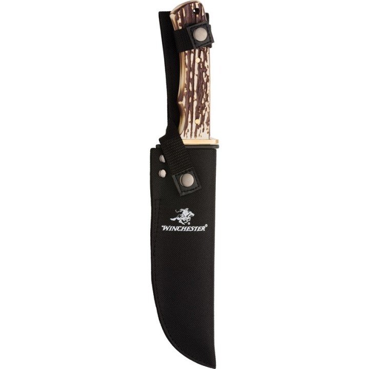 Couteau Winchester Bowie Manche Façon Stag Lame Acier Inox Etui Nylon WN6220060W - Livraison Gratuite