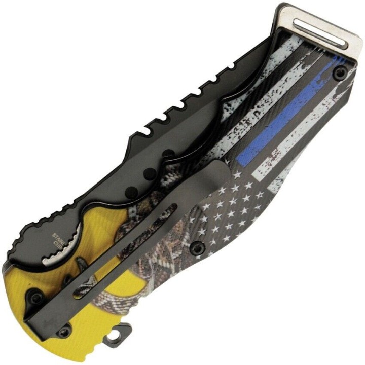 Lot de 3 Couteau Rite Edge Police Patriot A/O Lame Tanto Acier Inox Manche Abs Snake Clip CN300566PO - Livraison Gratuite
