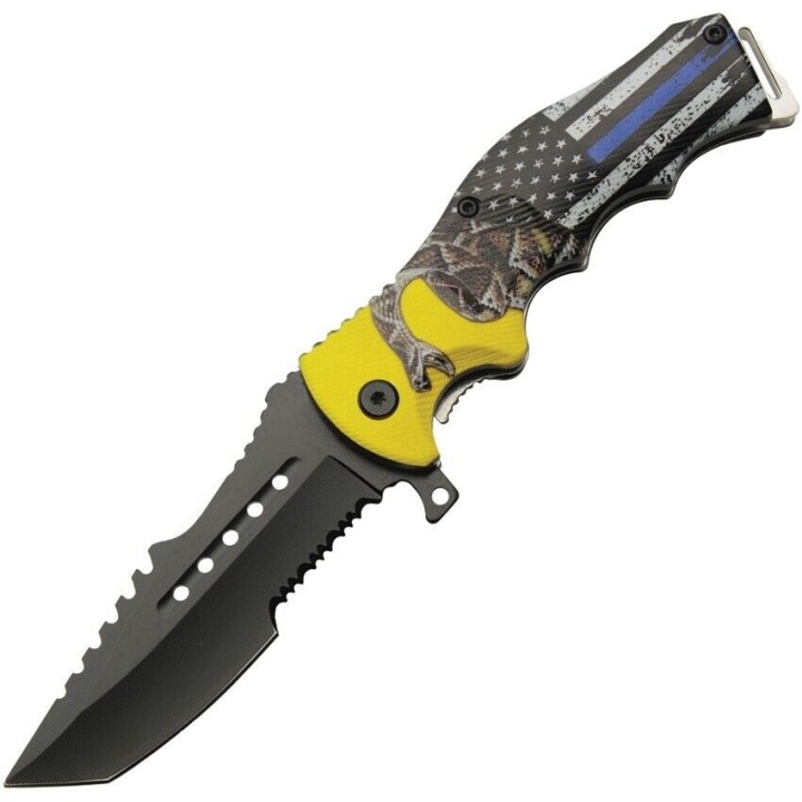Lot de 3 Couteau Rite Edge Police Patriot A/O Lame Tanto Acier Inox Manche Abs Snake Clip CN300566PO - Livraison Gratuite