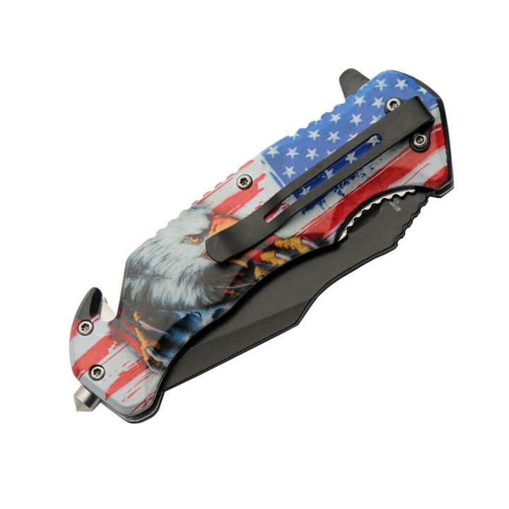 Lot de 3 Couteau Rite Edge USA Eagle A/O Lame Acier Inox Manche Abs Rescue CN300565 - Livraison Gratuite