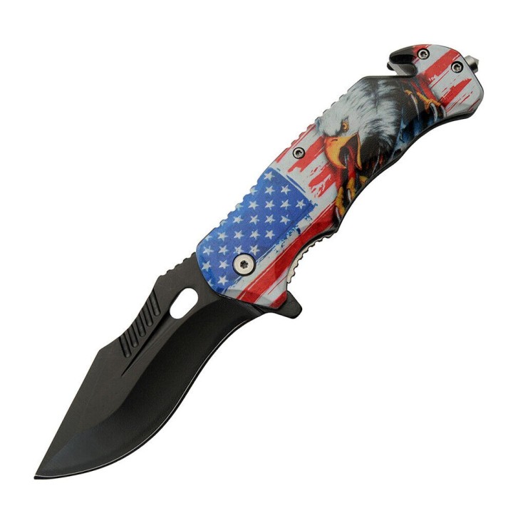 Lot de 3 Couteau Rite Edge USA Eagle A/O Lame Acier Inox Manche Abs Rescue CN300565 - Livraison Gratuite