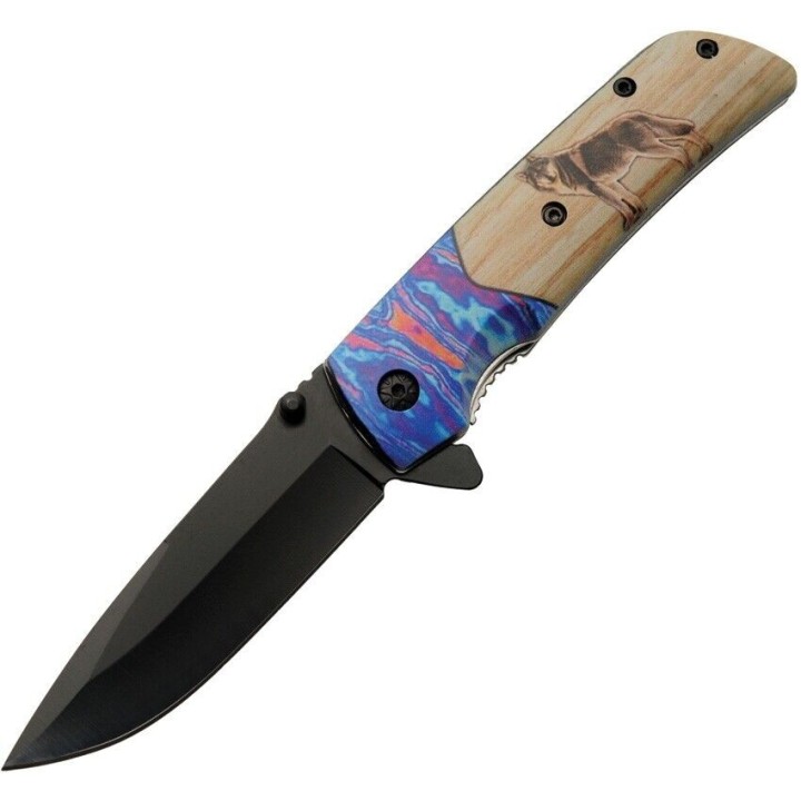 Lot de 3 Couteau Rite Edge Voodoo Wolf A/O Lame Acier Inox Manche Abs Linerlock Clip CN300564WF - Livraison Gratuite